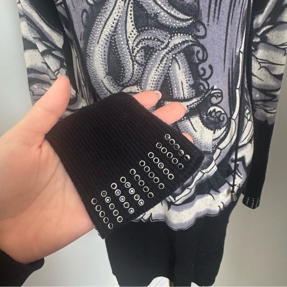 Christian Audigier Hoodie Dress – Gothic Tattoo Print, Rhinestone, LA Streetwear - Picture 6 of 15